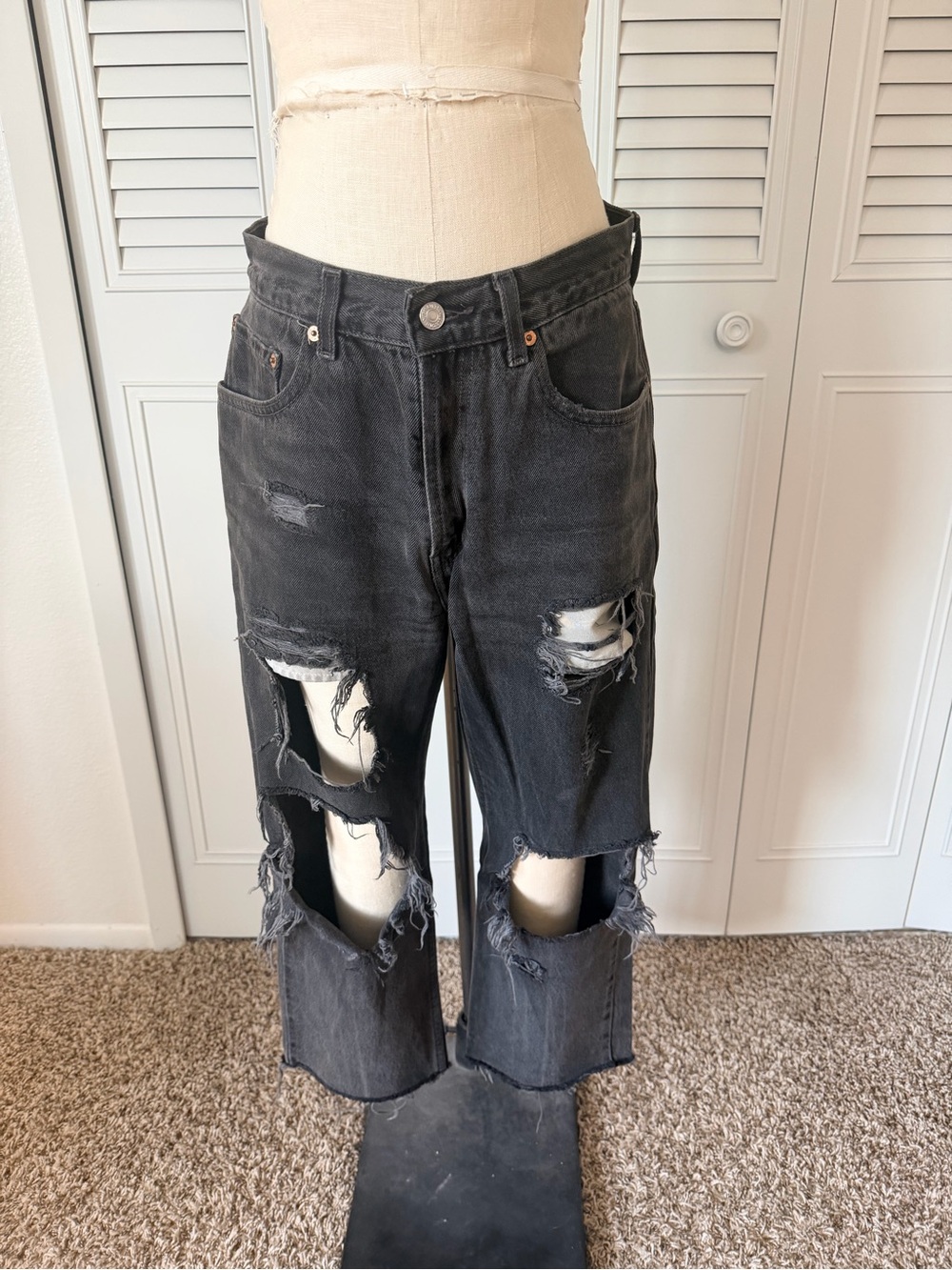 Levi's Black 505 Distressed Straight Jeans